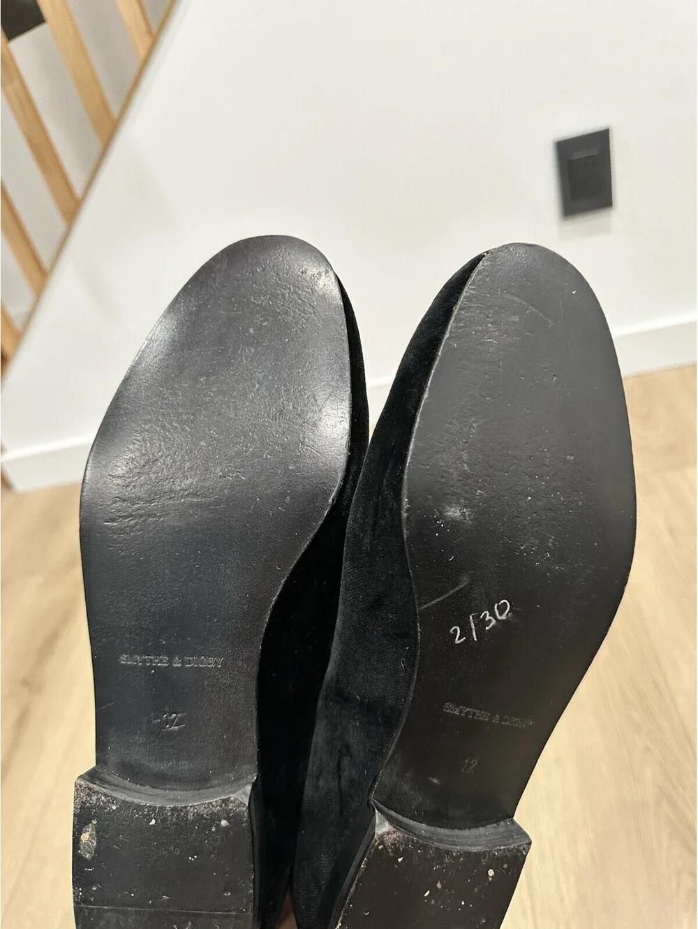 Smythe & Digby Black Velvet Slip-On Loafers Size 12